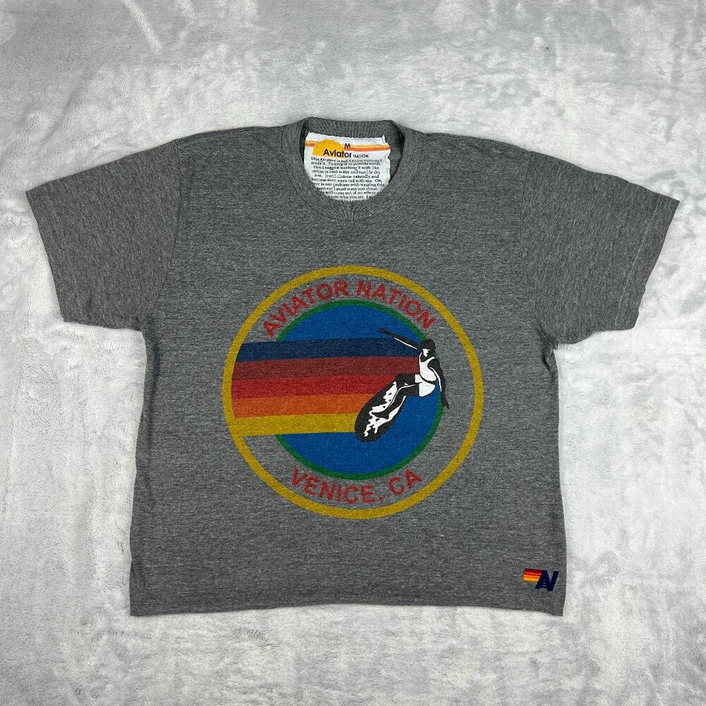 Aviator Nation T Shirt Womens Medium Gray Surf Circle Venice California